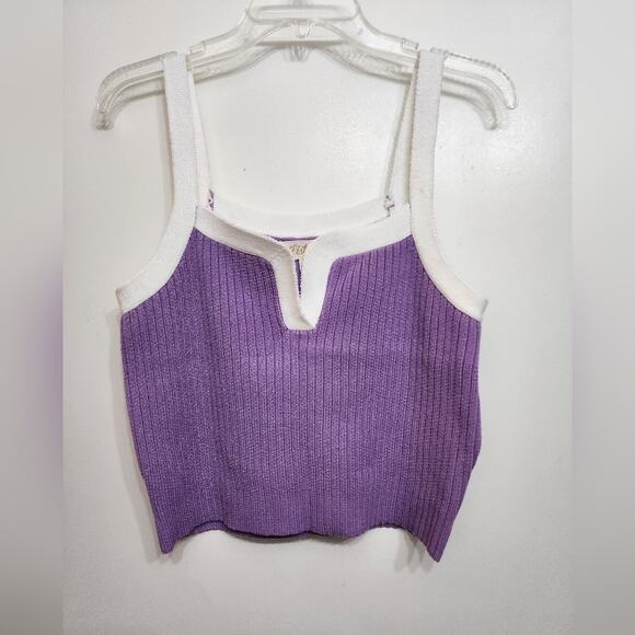 NWOT Listicle Cropped Retro Sweater Tank, White Purple, Size Large - Picture 3 of 6